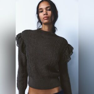 ROMANTIC KNIT SWEATER with Lace Details - Dark gray | ZARA